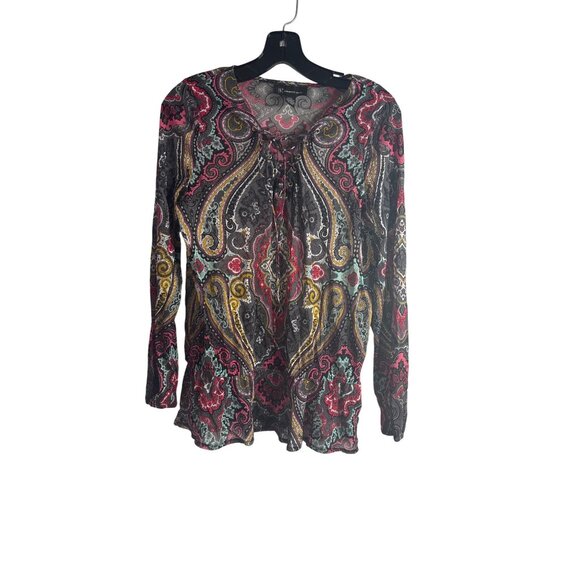 INC International Concepts Tops - INC International Concepts Women's Mesh Paisley Long Sleeve Top Size M